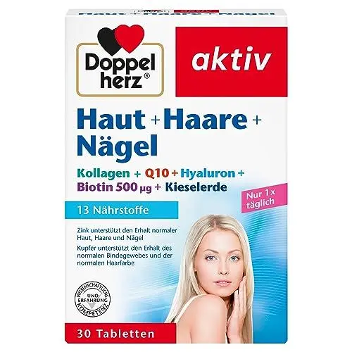 Produktbild: Doppelherz Haut + Haare + Nägel - 13 Nährstoffe - Mit Zink & Biotin als Beitrag zum Erhalt normaler Haut, Haare und Nägel - 30 Tabletten