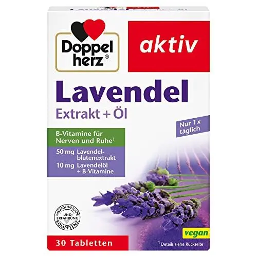 Produktbild: Doppelherz Lavendel Extrakt + Öl – Mit Vitamin B6 und B12 als Beitrag zur normalen Funktion der Psyche und des Nervensystems – 30 Tabletten