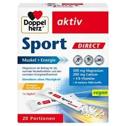 Produktbild: Doppelherz Sport DIRECT - Muskel + Energie - Magnesium, Calcium & B-Vitamine - für Sportler und körperlich Aktive - 20 vegane Portionen mit Orangen-Geschmack