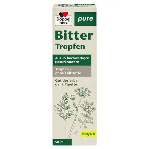 Produktbild: Doppelherz pure Bitter Tropfen - Vegan + einfache Anwendung – Rezeptur mit 15 ausgewählten Bitterkräutern und -wurzeln - 50 ml