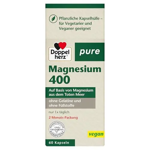 Produktbild: Doppelherz pure Magnesium 400 – Auf Basis von Magnesium aus dem toten Meer – Vegan – 60 Kapseln