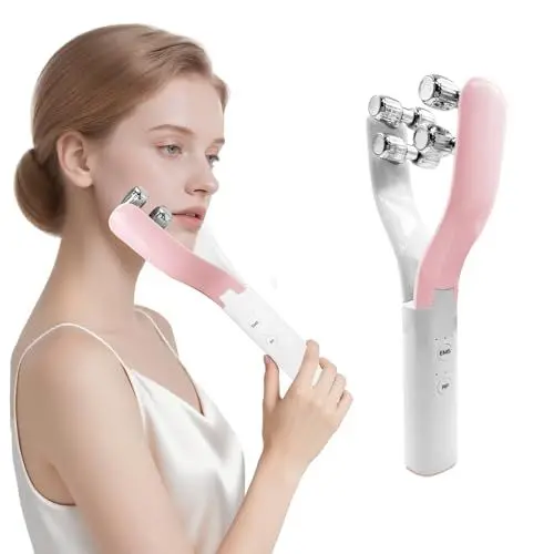 Produktbild: Doppelkinn Entferner Roller Apaichang Elektrisches V-Face Lifting Gerät 3 EMS & 3 RP Modi Gesichtsmassager, Face Massager Für Gesicht Anti Falten Anti Aging Falten-Gesichtsschlankheitswunder (Rosa)