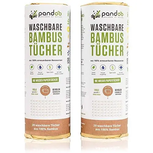 Produktbild: Doppelpack Bambus Allzwecktücher Küchenrolle - waschbare Haushaltstücher, umweltfreundliche Papiertücher, ersetzt bis zu 60 Haushaltsrollen, saugstärker und reißfester als herkömmliche Küchentücher
