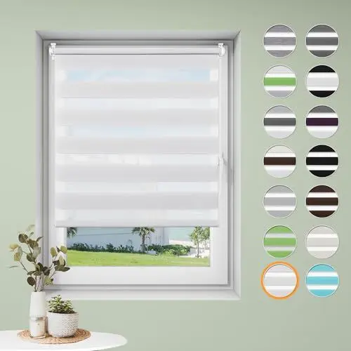 Produktbild: Doppelrollo klemmfix ohne Bohren B110 x H130cm-Stoffbreite 106cm Weiß Rollos für Fenster Fensterrollo innen ohne Bohren Klemmrollo Rollo Springrollos Sonnenschutz & Sichtschutz