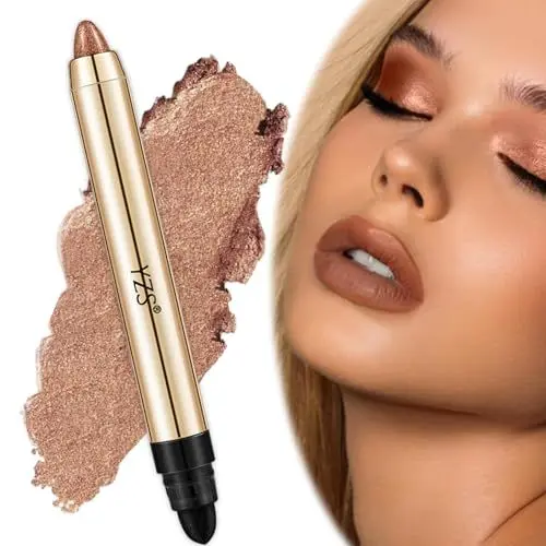 Produktbild: Doppelseitiger-Augenaufheller-Stick Lidschattenstift mit Schwamm, Wasserfester Langanhaltend und Hochpigmentierter Creme Glitzer Lidschatten Cream Schimmerschattenstift, einfach zu verwenden
