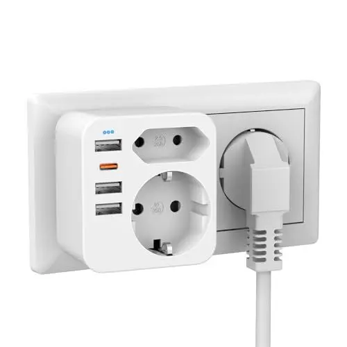 Produktbild: Doppelstecker für Steckdose, Mehrfachsteckdose mit 1 Typ-C(PD 20W, Schneller Aufladen) und 3 USB, 2Fach Mehrfachstecker für Steckdosenadapter, Kompatibel mit Phone, Steckdose mit USB C Kunststoff weiß