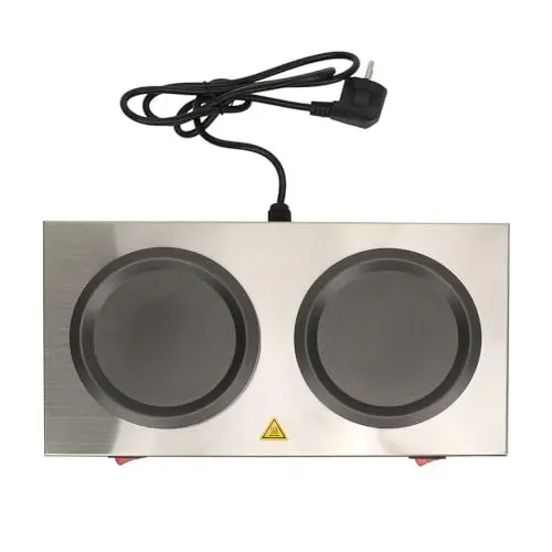 Produktbild: Doppelter Kaffeewärmer, Kommerzieller Kaffeekannenwärmer, Doppelkochplatte aus Edelstahl, Tragbar, Standard-Glas-Dekanterwärmer für Café-Pausenraum (EU-Stecker 220 V)