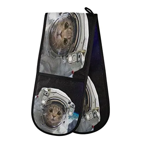 Produktbild: Doppelter Ofenhandschuh Astronauten-Katze hitzebeständiger Topfhandschuh Grillen Handschuhe Backhandschuhe Kochhandschuhe