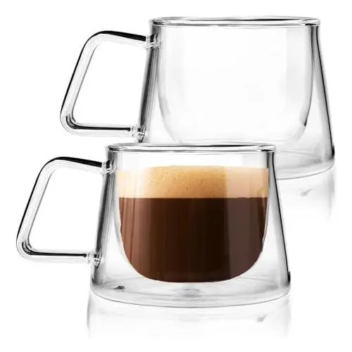Produktbild: Doppelwandige Kaffeetassen Aus Glas (2 Stück) Isolierte Tassen – 6.7oz Fassungsvermögen | Langlebig & Stilvoll | Teetassen Set – Spülmaschinen, Mikrowellen Und Kühlschrankfestes Tassen Geschenkset