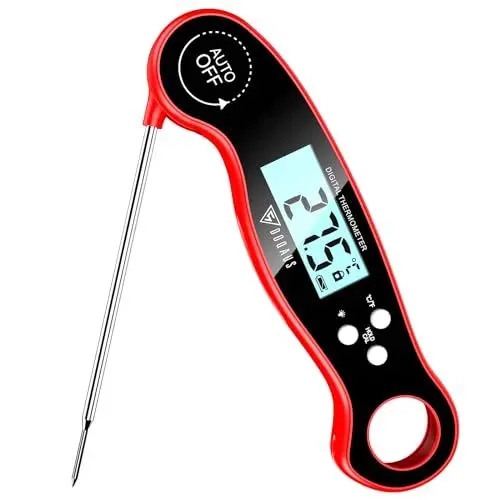 Produktbild: DOQAUS Fleischthermometer Grillthermometer Thermometer Küche Bratenthermometer LCD Bildschirm mit Gegenlicht, für Küche, Braten, Grill, BBQ-Schwarz Rot