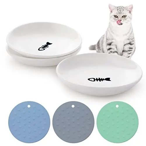 Produktbild: Dorakitten Futternapf Katze Keramik: 3 Stück Nassfutter Katzen Napf rutschfest Set, Breite Katzen Napf zur Erleichterung von Whisker-Müdigkeit, Flache Schalen für Kätzchen und Kleintiere
