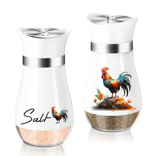 Produktbild: Dorblely Salz und Pfefferstreuer Set, 120ml Glasboden Salzstreuer Klein, Pfefferstreuer, Gewürzstreuer mit Edelstahl Deckel, für Küche, BBQ, Wohnmobil Nachzufüllen und zu Verwenden - Huhn