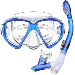 Produktbild: Dorlle Schnorchelset Schnorcheln Set mit Schnorchel und Taucherbrille，wasserdichte Tauchmaske Anti-Fog Anti-Leck aus Gehärtetem Glas，mit 3-Kanal Premium Dry Schnorchel für Erwachsene,Klar/blau