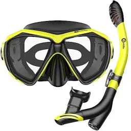 Produktbild: Dorlle Schnorchelset Schnorcheln Set mit Schnorchel und Taucherbrille，wasserdichte Tauchmaske Anti-Fog Anti-Leck aus Gehärtetem Glas，mit 3-Kanal Premium Dry Schnorchel für Erwachsene ，Schwarz/blau