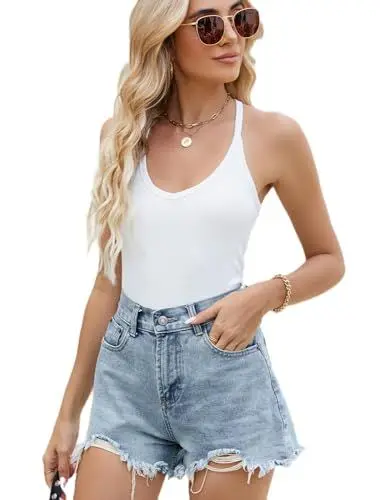 Produktbild: Dosieyeo Damen Tank Top Sexy V-Ausschnitt Spaghetti Top Ärmellos Basic Shirt Camisole weiß,XXL