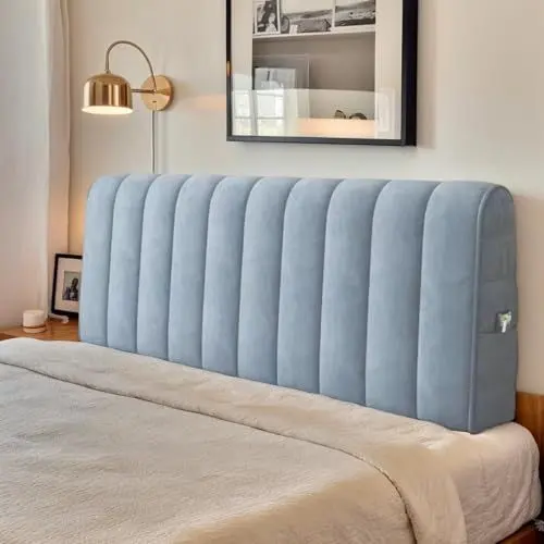 Produktbild: DOSYCOVUR Weicher Waschbarer Velours Kopfteilbezug Dick Staubdicht Schutz Für Super King Größe Einzel Doppelbetten Moderner Stil Voller Kissenbezug Schlafzimmer,C,180cm