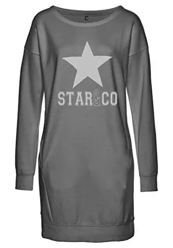 Produktbild: DOTIN Damen Sweatkleid Langarm Sternen Druck Sweatshirt Hoodie Kleid Casual Herbst Pullover Kleider Mini Lange Tops, Grau, L