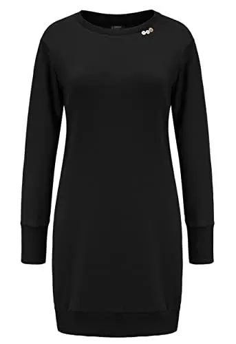 Produktbild: DOTIN Damen Sweatkleid Langarm Sweatshirt Pulloverkleid Herbst Hoodie Kleider Lässiges Jumper Tops, Schwarz, M