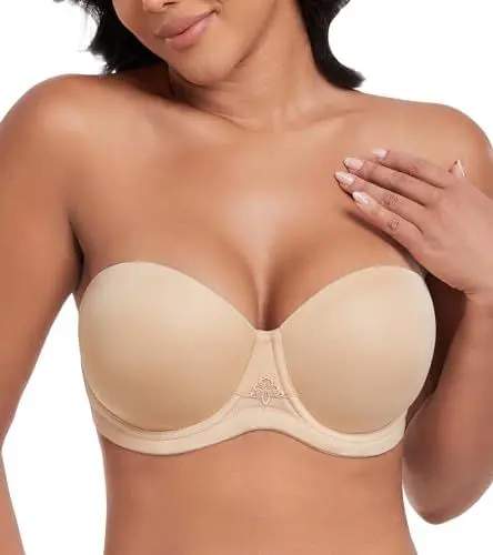 Produktbild: DotVol Damen Trägerloser BH Rückenfrei Ohne Träger Push Up Büstenhalter mit Geformte Cups für Abendkleider Ballkleider Brautkleider(75E,Beige)
