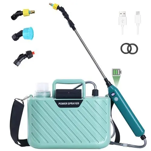 Produktbild: DOUBFIVSY 5L Drucksprüher AutoPump, Gartenspritze Sprühgerät mit Batterie, Elektrischer Pflanzenschutz mit 3 Düsen, Teleskopierbare Lanze mit Sichtbarer Batteriestand, Wiederaufladbare (Grün)