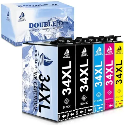 Produktbild: DOUBLE D 34XL Druckerpatronen für Epson 34XL kompatibel mit Epson Workforce Pro WF-3720 WF-3725 WF-3720DWF WF-3725DWF (2 Black, 1 Cyan, 1 Magenta, 1 Yellow)
