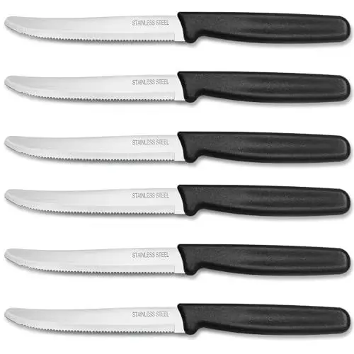 Produktbild: Double.S Steakmesser 6-teilig, Edelstahl Tafelmesser Swiss Classis mit Wellenschliff 22cm Tomatenmesser Frühstücksmesser Schwarz