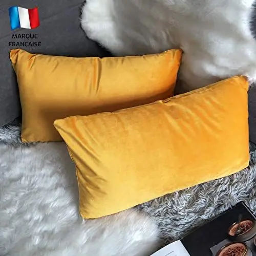 Produktbild: Douceur De Plumes 2er Set Senfgelber Samtkissenbezug 40x80 cm Einfacher, weicher und moderner Kissenbezug, skandinavische Wohnzimmerdekoration Sofa Schlafzimmer Bettboden (2 Senfgelb)