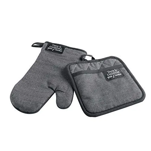 Produktbild: Douceur d'Intérieur Douceur D'INTERIEUR Handschuh + Topflappen 18 x 28 cm/20 x 20 cm Chambray Uni + PVC Harold Grau