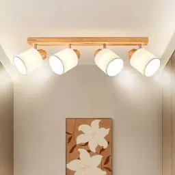 Produktbild: Doughelec Deckenlampe Deckenleuchte 4 Flammig Holz - Wohnzimmer Deckenstrahler Deckenspot Vintage E14 Schwenkbar Lampe Decke Wandstrahler MAX 30W Spot für Schlafzimmer Küche Flur, Ohne Leuchtmittel