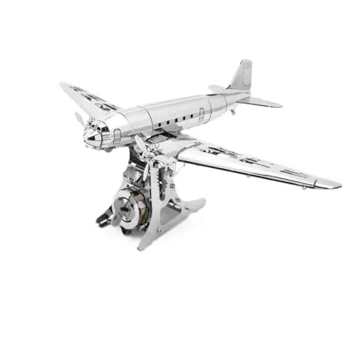 Produktbild: Douglas DC-3-Modell, 3D-Flugzeugmodell aus Metall, mechanischer Bausatz, einzigartiger Aufziehmechanismus, DIY-Konstruktion aus Edelstahl mit Werkzeugkasten – 146 Teile.