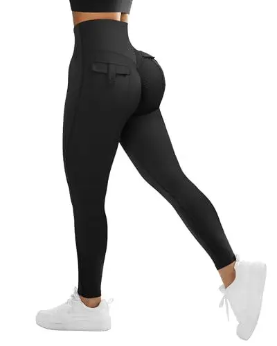 Produktbild: DOULAFASS Cargo Sportleggins Damen Lang Scrunch Leggings mit Taschen High Waist Blickdichte Gym Leggings