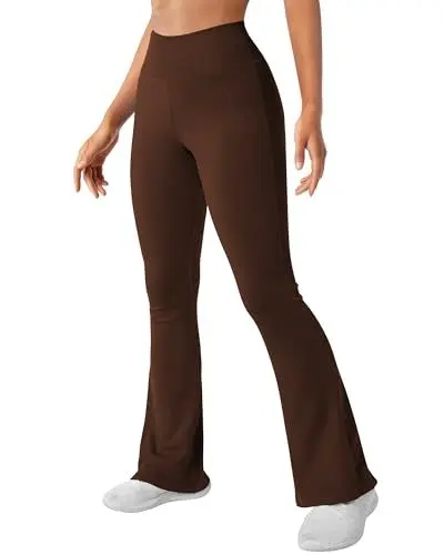 Produktbild: DOULAFASS Damen Yogahose Gerippte Schlaghose Yoga Pants Flared Leggings High Waisted Hose Schlag Leggings Laufhose Dunkel Braun M