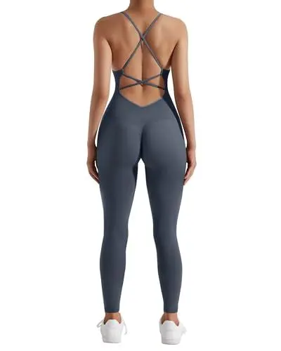 Produktbild: DOULAFASS Spaghetti Strap Ärmellose Jumpsuit Damen Eng Sexy Rückenfreies Sport Einteiler Overall Hip Lift Yoga Romper