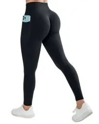 Produktbild: DOULAFASS Versteckte Scrunch Leggings mit Taschen Push Up Sportleggins Damen Lang Blickdichte High Waist Yoga Leggings