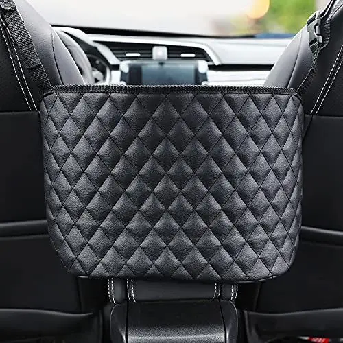 Produktbild: DOULEIN Aufbewahrungstasche Zwischen Autositzen, Auto Handtaschenhalter Car Net Pocket Handtaschenhalter Autositztasche Leder Lederhandtaschenhalter Autotaschen-Schwarz
