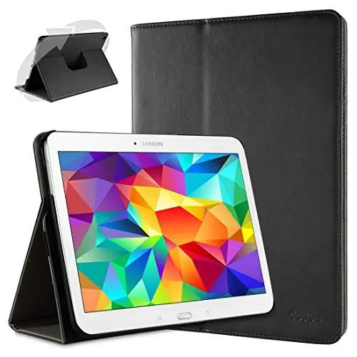 Produktbild: doupi Deluxe Schutzhülle für Samsung Galaxy Tab 4 (10,1 Zoll), Smart Case Sleep/Wake Funktion 360 Grad drehbar Schutz Hülle Ständer Cover Tasche, schwarz