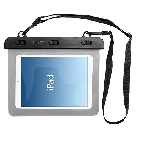 Produktbild: doupi wasserdichte Schutztasche 220x160mm für 7/8 Zoll Tablet Touchscreen Funktion Wasserfest Schutzhülle Waterproof Water Resistant Beach Bag Weiß