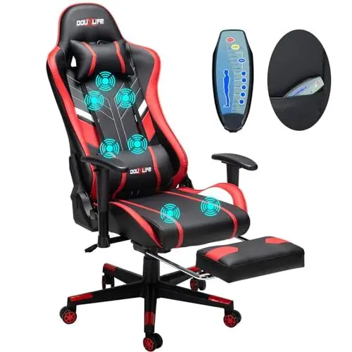 Produktbild: Douxlife Gaming Stuhl mit Massagefunktion, Rückenlehne bis 175°, Ergonomischer Bürostuhl, Racing Gaming Sessel PC Stuhl Verstellbare Sitzhöhe, Drehsessel