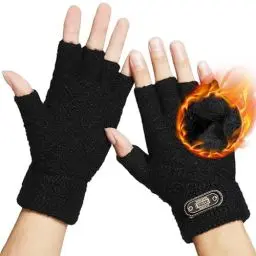 Produktbild: DOVAVA Handschuhe Fingerlose Herren,Halbfinger Handschuhe Herren Touchscreen,Strickhandschuhe Herren Schwarz Dunkelgrau und Khaki mit weichem Innenfutter (Schwarz Halb)