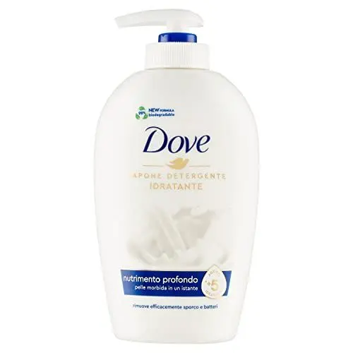 Produktbild: Dove, Flüssige Handseife, feuchtigkeitsspendende Handseife, tiefenpflegend, entfernt effektiv Schmutz und Bakterien, mit +5 feuchtigkeitsspendenden Wirkstoffen, Formel 99% biologisch abbaubar, 250 ml
