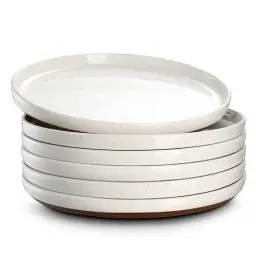 Produktbild: DOWAN Dessert Teller Set,Tellerset 6 Personen, Ø 21,5 cm Speiseteller Porzellan, Keramik Servierteller für Vorspeisen, Frühstücks, Kuchen, Snacks, Mikrowelle, Backofen und Spülmaschine-Vanille Weiß