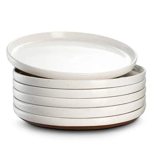 Produktbild: DOWAN Dessert Teller Set,Tellerset 6 Personen, Ø 21,5 cm Speiseteller Porzellan, Keramik Servierteller für Vorspeisen, Frühstücks, Kuchen, Snacks, Mikrowelle, Backofen und Spülmaschine-Vanille Weiß
