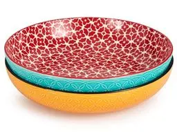 Produktbild: DOWAN Große Servierplatten, 2,9 Qt Truthahnplatte für Unterhaltung, Thanksgiving, Weihnachten, 29 cm Keramik-Servierplatte, Schalen für Obstsalat, Pasta, Leuchtende Farben, Große Schalen | 2 Stücke