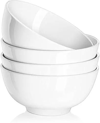 Produktbild: DOWAN Große Suppenschüsseln, 1100 ml Müslischalen, weiße Servierschalen, Φ18 cm, stapelbare Keramikschalen für Küche, Pastaschüssel-Set, 4 Packungen splitterfeste Keramik