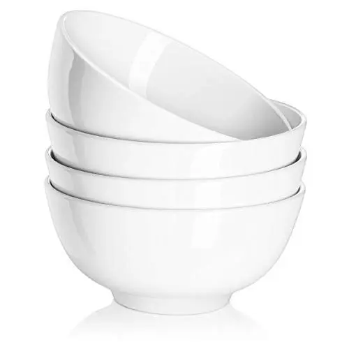 Produktbild: DOWAN Müslischale Set, 650ml Salatschüssel Keramik, Suppenschüsseln, Frühstücksschüssel, Ramen Schüssel, Müslischüsseln für Salat-Müsli-Obst-Ramen, Weiß, 4er Pack | Geschenk - Klassischen Design