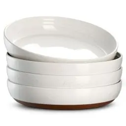 Produktbild: DOWAN Pastateller Groß Tief 4er Set, Ø 24,5 cm Porzellan Suppenteller Tief, Teller Tief Keramik für Pasta, Nudeln, Suppe, Salat, Bowl Schüssel Microwellen-, Spülmaschinenfest-, Vanille-weiß