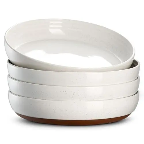 Produktbild: DOWAN Pastateller Groß Tief 4er Set, Ø 24,5 cm Porzellan Suppenteller Tief, Teller Tief Keramik für Pasta, Nudeln, Suppe, Salat, Bowl Schüssel Microwellen-, Spülmaschinenfest-, Vanille-weiß