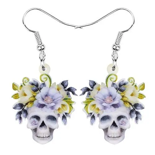 Produktbild: DOWAY Cute Acryl Halloween Horror Skull Ohrringe Für Frauen Damen Mädchen Schädel Party Dekoration Geschenke (Weiß)