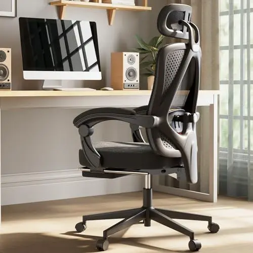 Produktbild: Dowinx Bürostuhl Ergonomisch, Schreibtischstuhl mit Kopfstütze, Lendenwirbelstütze, Chefsessel Bürostuhl mit Fußstütze, Höhenverstellbar, Verstellbare Rückenlehne, Mesh Bürostuhl 150kg, Schwarz Orange