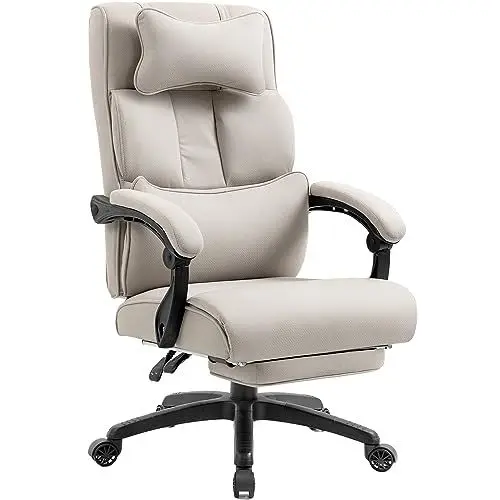 Produktbild: Dowinx Chefsessel Bürostuhl Ergonomisch mit Fußstütze und Gepolsterte Armlehne, Ergonomischer Bürostuhl Stoff, Drehstuhl Computerstuhl mit Hoher Rückenlehne, Höhenverstellbarer Bürostuhl 150 KG Beige